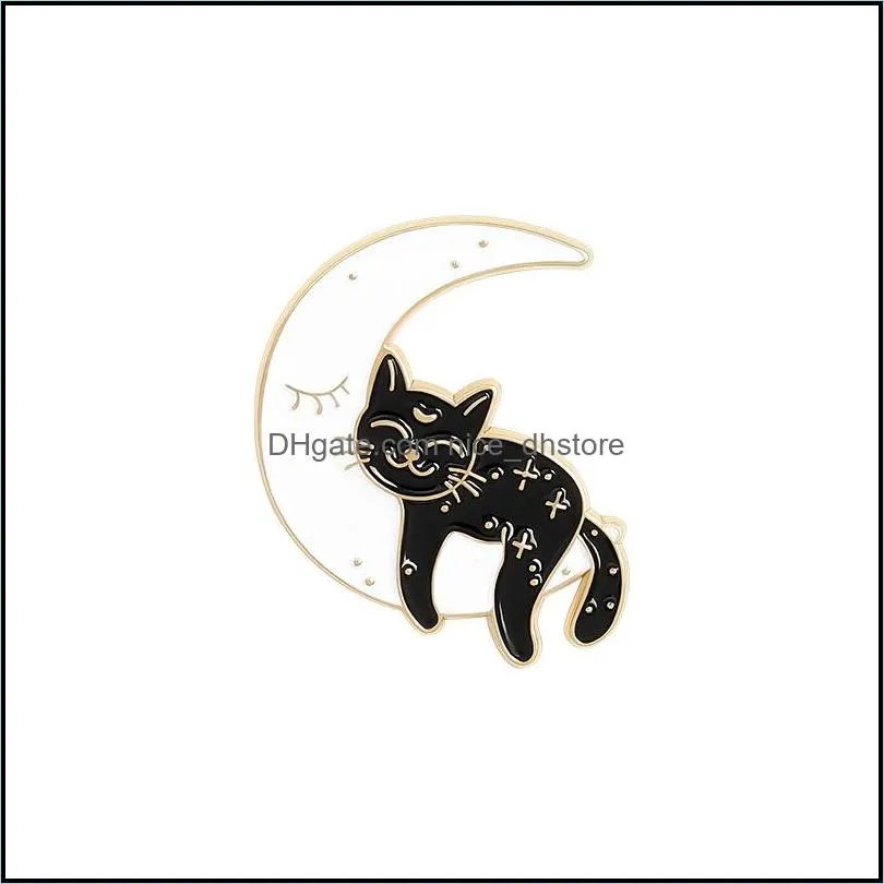 moon black cat enamel brooches pin for women fashion dress coat shirt demin metal brooch pins badges promotion gift 2021 new design