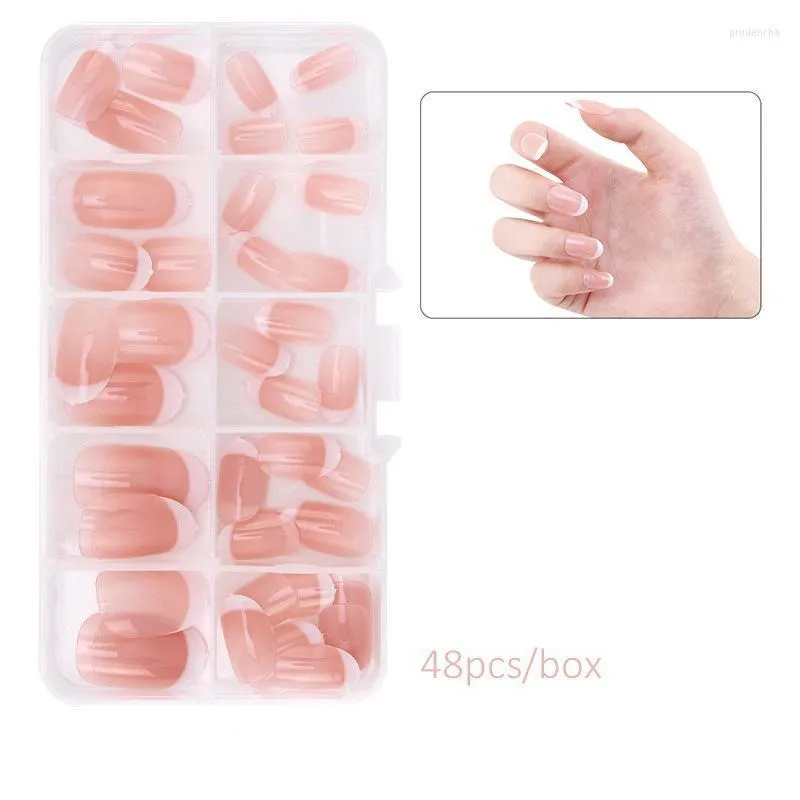 False unhas 48pcs Natural French Fake Nail Press em dicas de capa completa de acrílico curto, incluindo 12 tamanhos Prud22