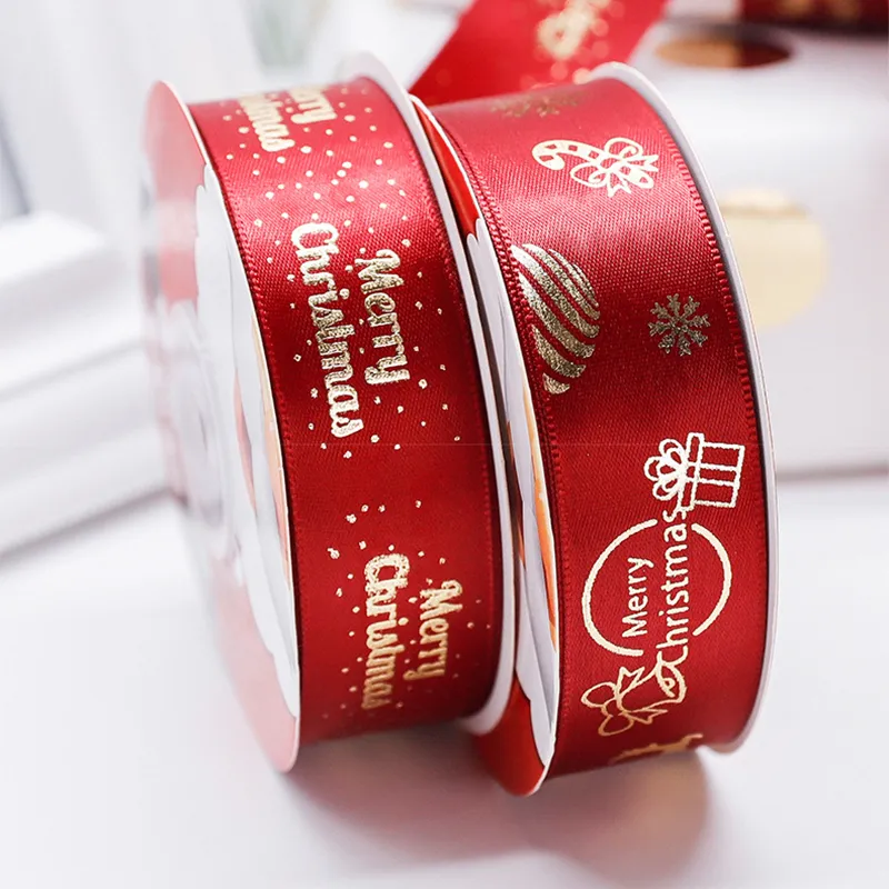 25 Yard Christmas Ribbon Happy Year Christmas Ornament Diy Xmas Gift Snowman Tree Pendant Decorations For Home Natal 201203