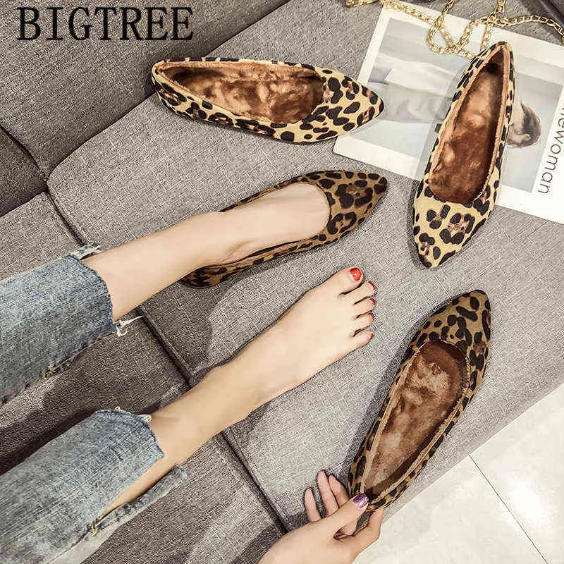 Leopard Shoes Korean Pointed Toe Flats Big Size Womens Comfort Fashion Chaussures Femmes Automne Hiver Schuhe Damen220513