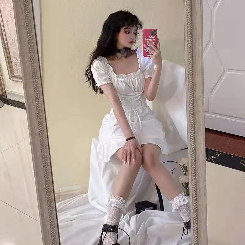 cute alt dresses Mall Goth Lace Up Mini Lolita Dress Women Harajuku Punk Dark Aesthetic Emo wedding dresses online Kawaii Fairy Grunge Alter Clothes 220613