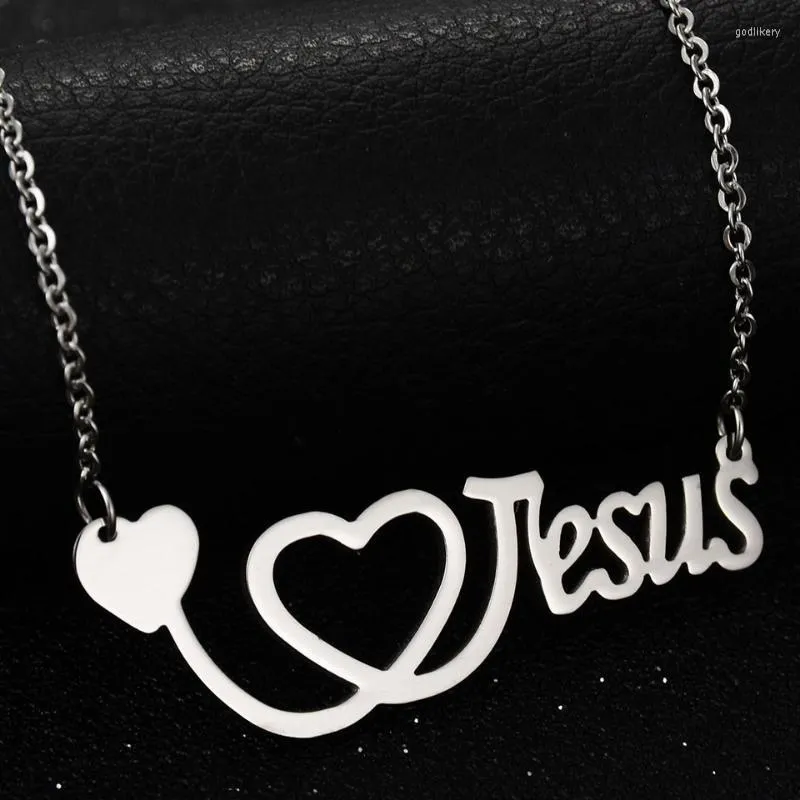 Pendant Necklaces 1pc Stainless Steel Cross I Love Jesus Grace Trust Chain Necklace Women Men Fashion Jewelry Gift WholesalePendant Godl22