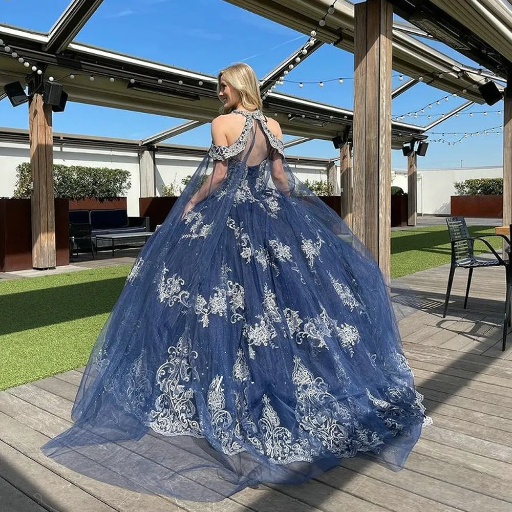 Silver and navy blue dress top
