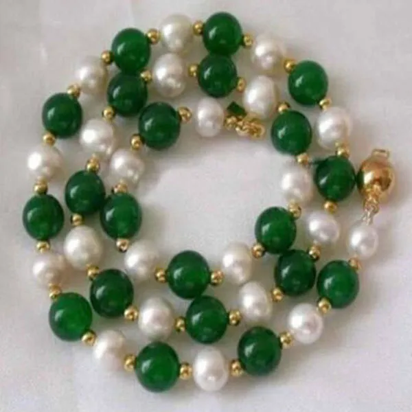 Natural 7-8mm weiße Akya Pearl Green Jade Round Edelsteine ​​Perlen Halskette 18 "