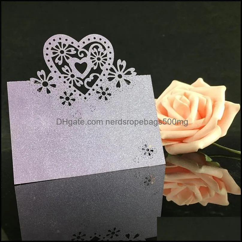 50pcs/Lot Heart Shape Table Cards Wedding Reception Decoration Decor Name Place Message Greeting Card Party Supplies TR0010