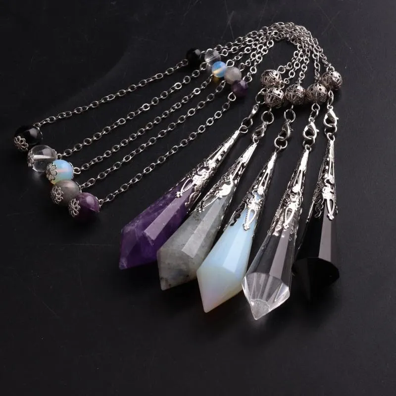 Hangende kettingen Dowing Energy Pendulum Natuursteen Amethists Labradoriet ketting Reiki genezende hangers Pendulo chakra sieraden drop