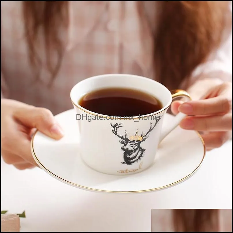 mugs simple art luxury bone china zebra elk coffee cup and saucer set home ceramic afternoon tea flower couple milk mug gift