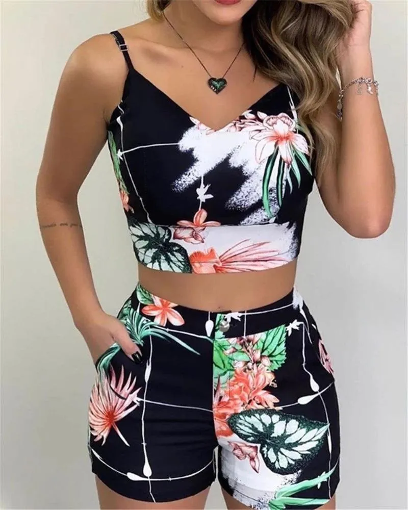 Conjunto de 2 piezas con estampado de moda de verano para mujer