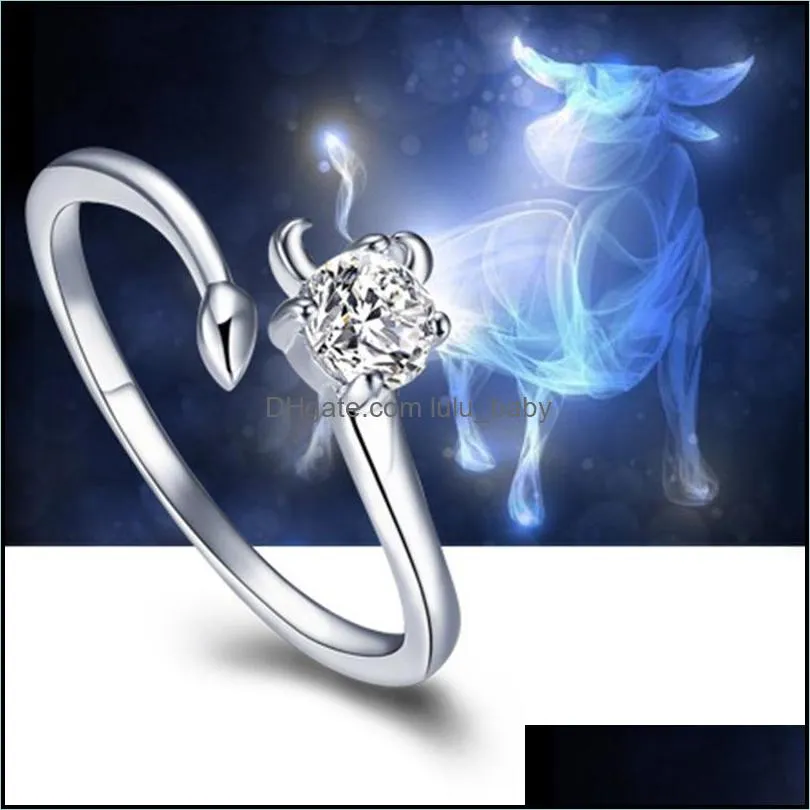 silver rings hot sale crystal constellation band finger ring for women girl party open size fashion jewelry wholesale free shipping