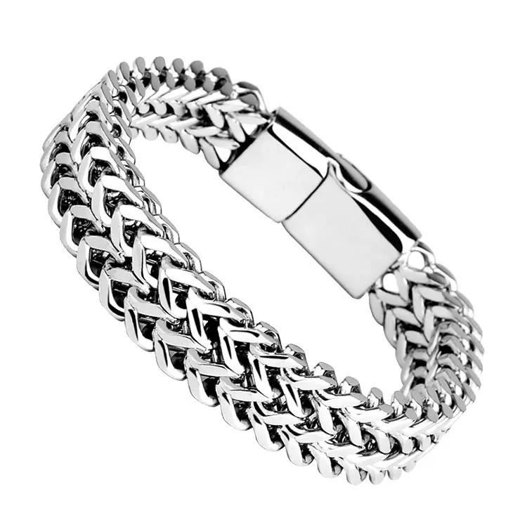Chaînes en acier inoxydable pour hommes Bracelet double rangée argent mode bracelet en titane personnalisé simple et généreux bijoux cadeau HJ342