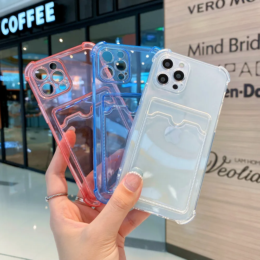 Hot 2mm Shock Absorbing Colorful Clear Credit Card Slot Holder phone case for iphone x xr xs 11 12 13 pro max