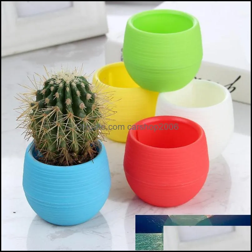 2Pc Mini Round Plastic Flowerpot Planting Succulent Plants Cactus Nursery For Home Office Desktop Decoration Garden Accessories