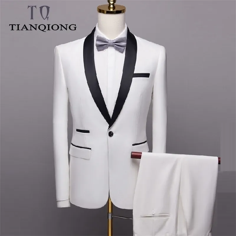 Märke män passar bröllop kostymer för män sjal krage 3 stycken smal passformig kostym mens kungblå tuxedo jacka qt996 201106