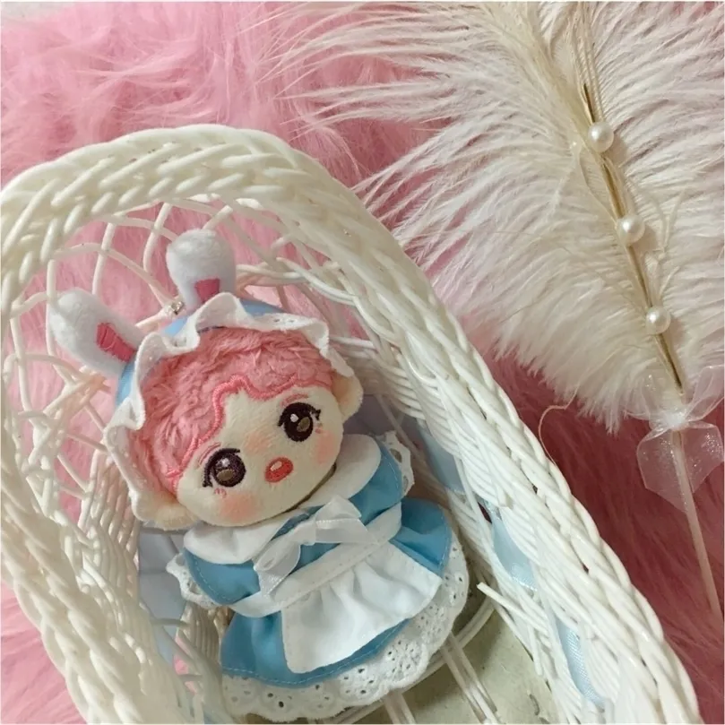 Handgemaakte 10 cm poppenkleding Maid Dress Hoofdband schort Kpop Plush Dolls Outfit Toys Baby Accessoires Cos Suit 220707