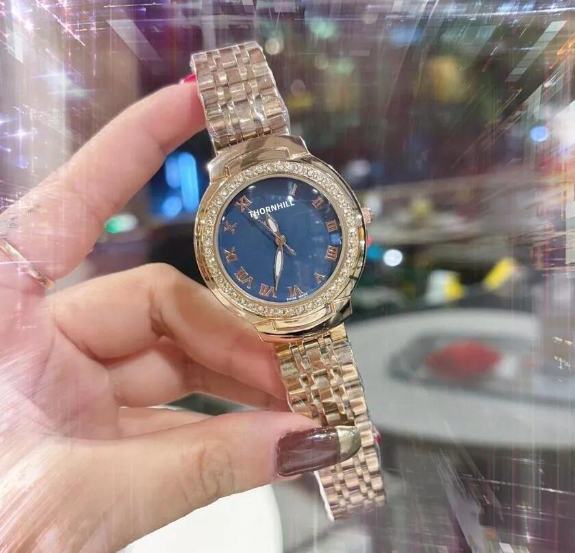 Высококачественные лучшие модели Quartz Watches 37 -мм повседневные римские бриллианты Кольцо Женщины Розовое золото из нержавеющей стали премиум