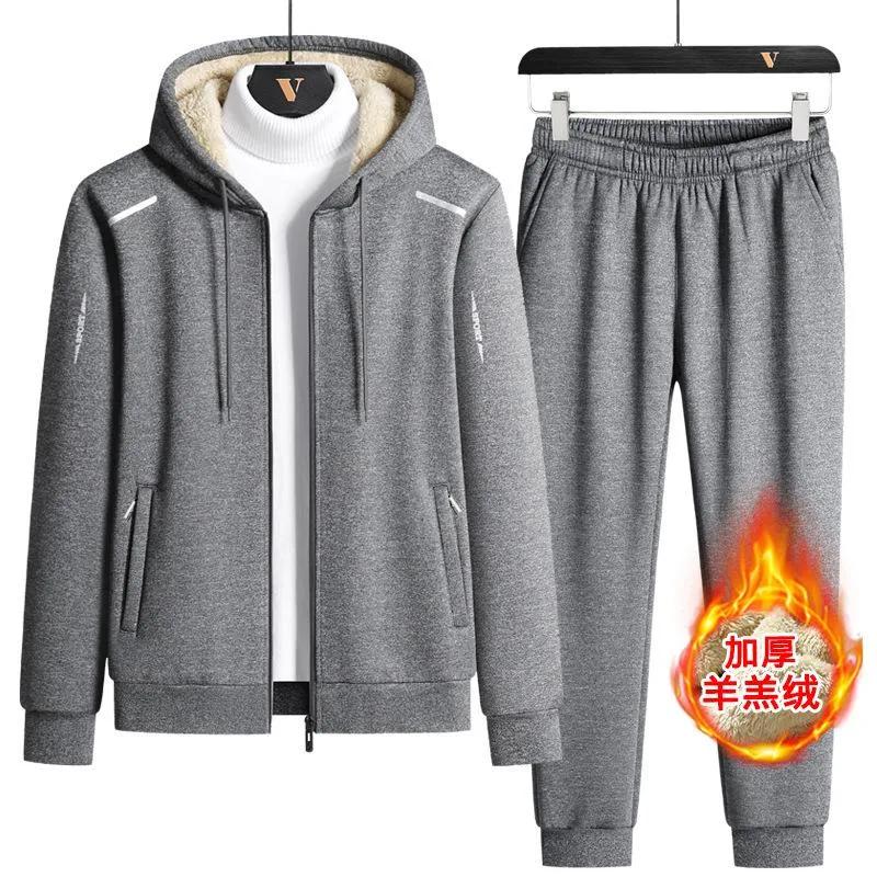 Tracksuits voor heren herfst en winter fleece pak lamsvestige trui mode mode mode van middelbare leeftijd oudere warme pakers's