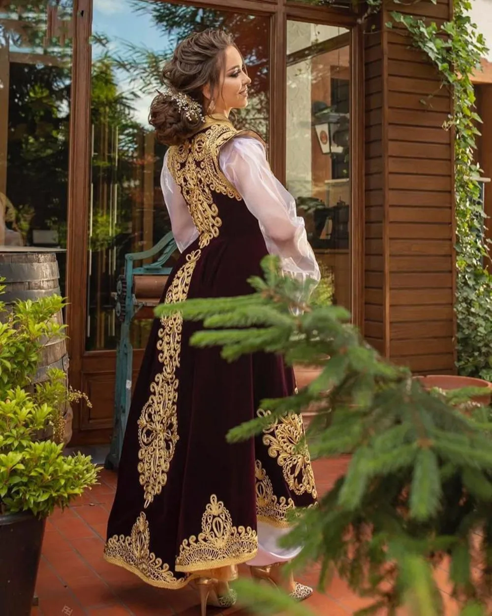 albanian evening dresses burgndy outfit Evening Dresses 2022 Traditional Kosovo Albanian Caftan Tunisian gold Lace Applique Robe Prom Gowns