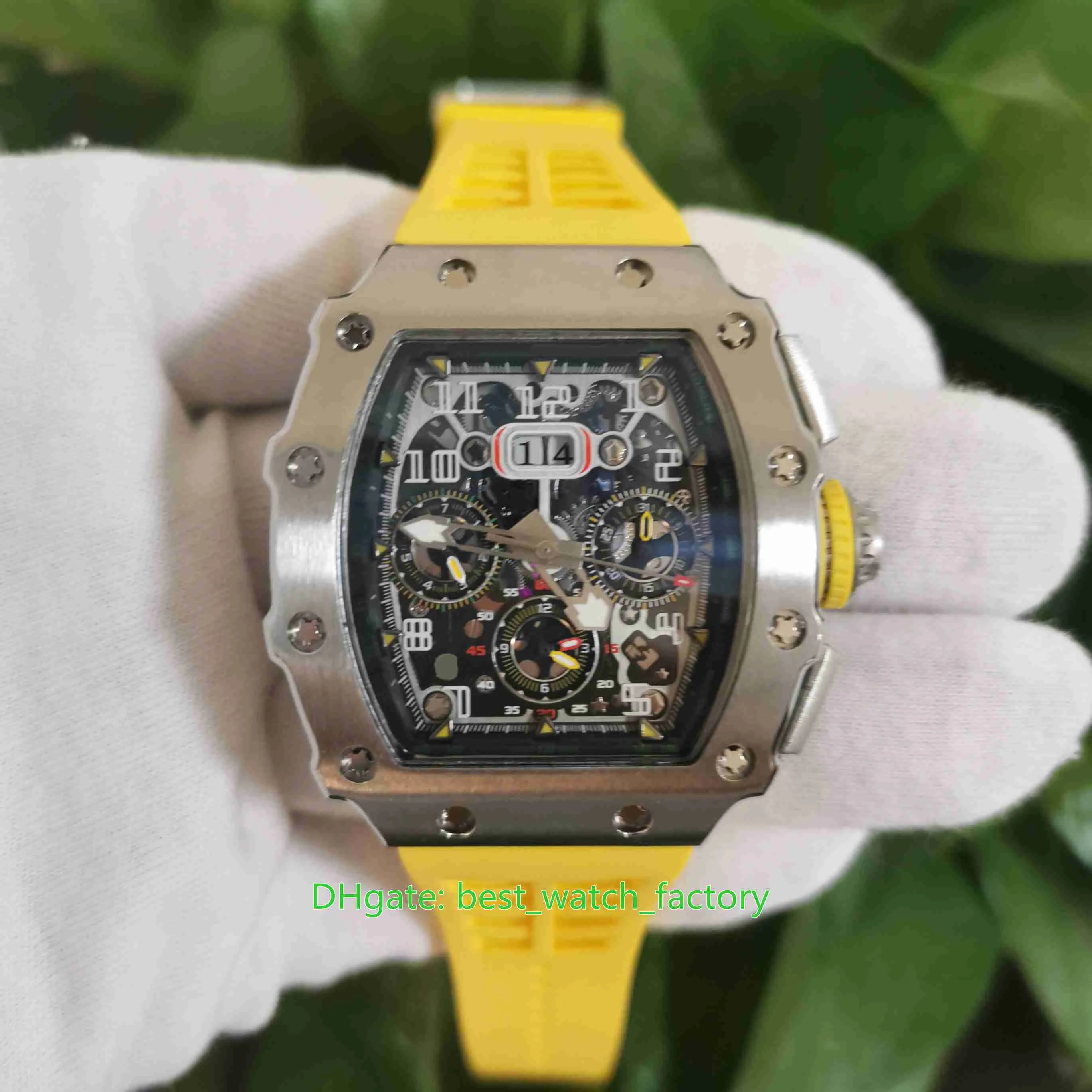 Hot Selling Top Quality Watches 50mm x 44mm RM11-03 Skeleton Flyback Stainless Stee Yellow Rubber Transparent Mechanical Automatic Mens Men's Watch Wristwatches