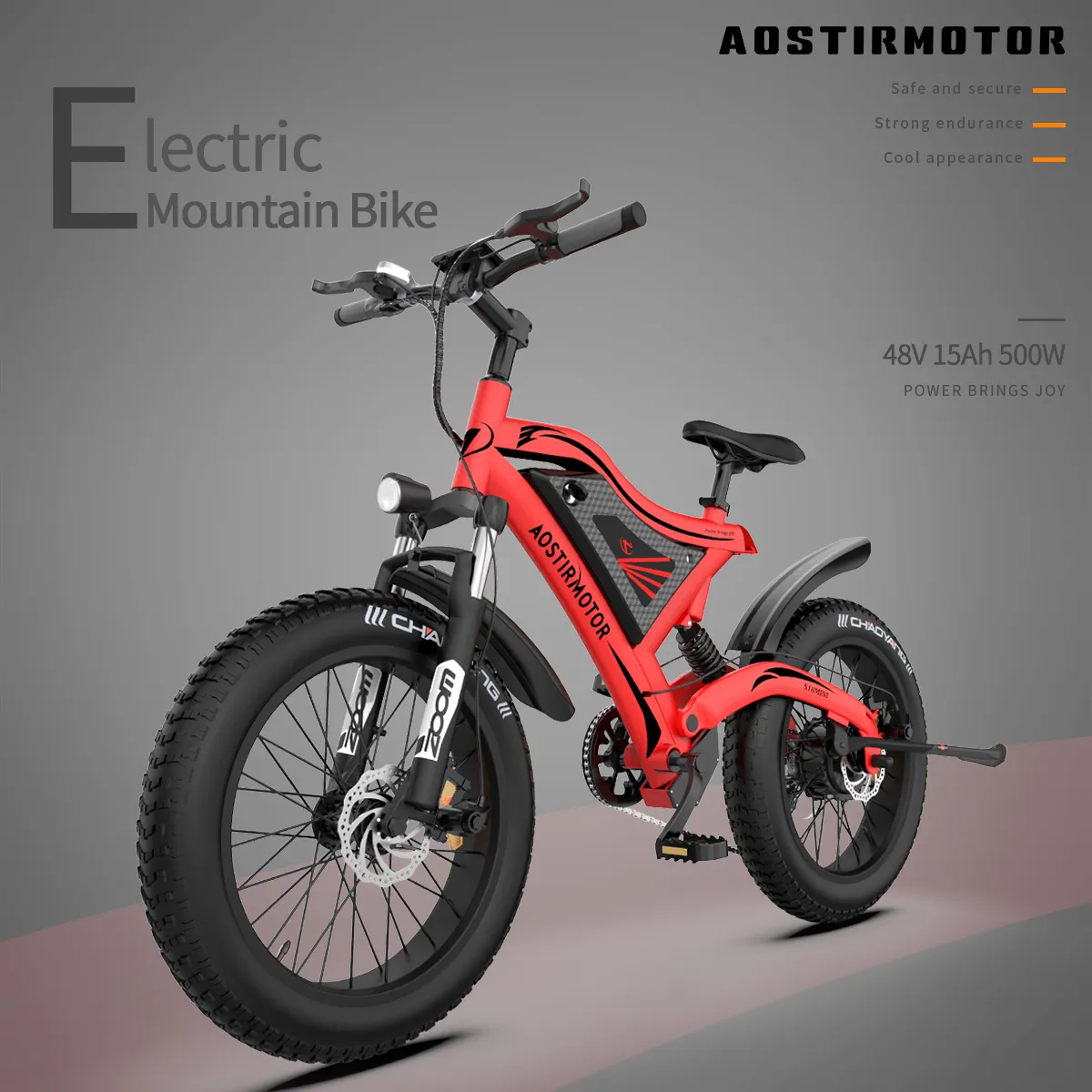 Aostirmotor دراجة كهربائية 500W موتور 20 "الدهون الإطارات مع 48V / 15Ah بطارية ليثيوم S18-mini-red