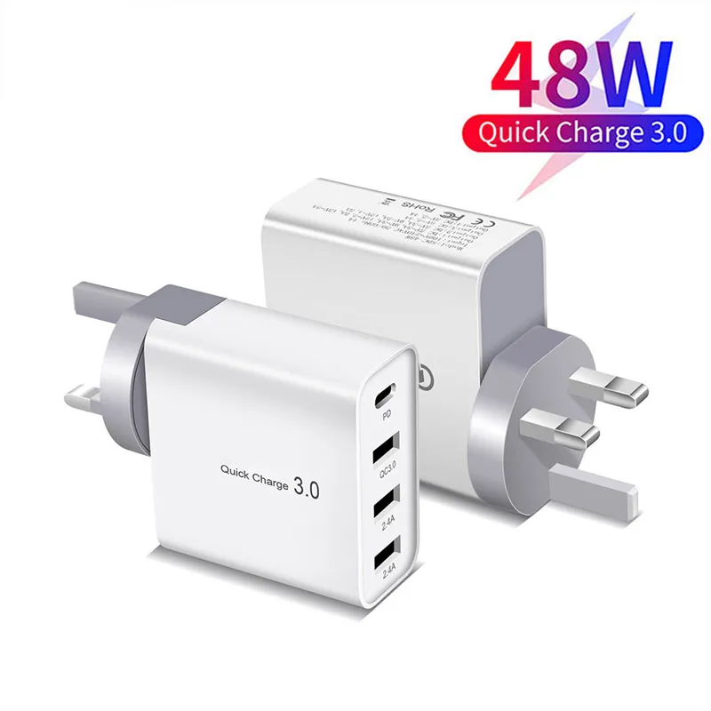 48W Quick Charger Type C USB PD Multi-port USB Type-c QC3.0 Fast Charging Wall Home Travel EU UK US AU Plug Adapter