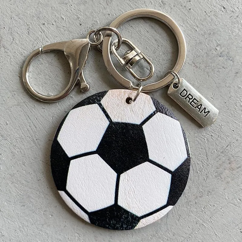 Wooden Keychain Pendant Creative Football Baseball Basketball Sports Ball Keychain Decoration Key Chain Gift Keyring