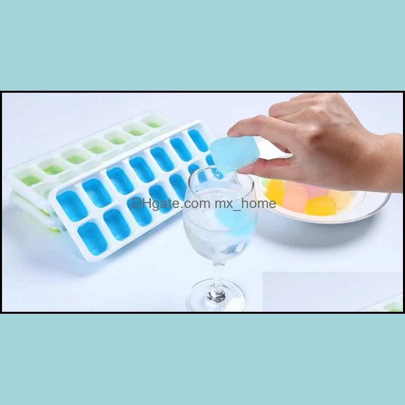 ice cube mold 14-hole silicone tools tray lids covered ube trays set icy cream tool blue green optional cyl-yw1051