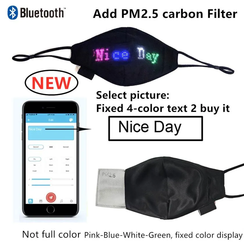 Bluetooth programmierbare Glühmaske mit PM2.5 Filter -LED -Gesichtsmasken für Weihnachtsfeier Festival Masquerade Rave Light Up Mask1877