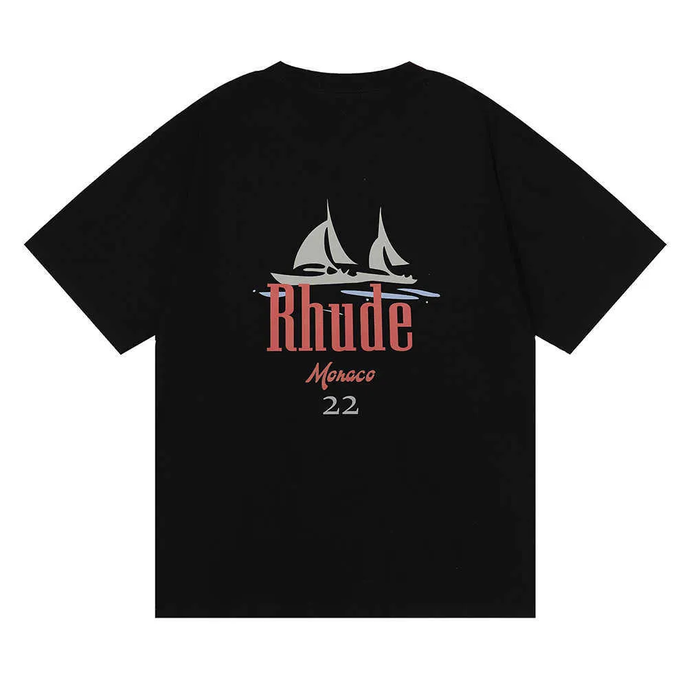 8kk1 2022 Fashion American Street Brand Rhude kortärmade t-shirts Los Angeles Pullover för män och kvinnor Trend Bottoming Fat Guy Lös Te In0v