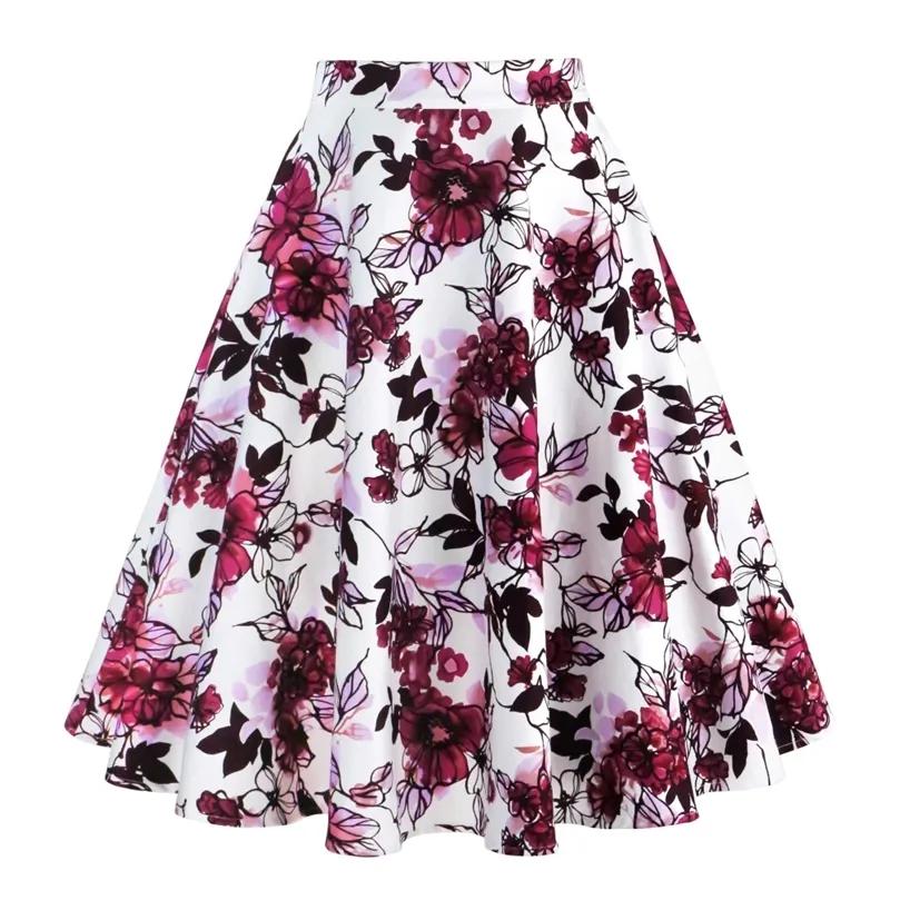 Chegada verão uma linha vintage saia floral 50s pin up estilo rockabilly swing mulheres retrô cintura alta MIDI 220317