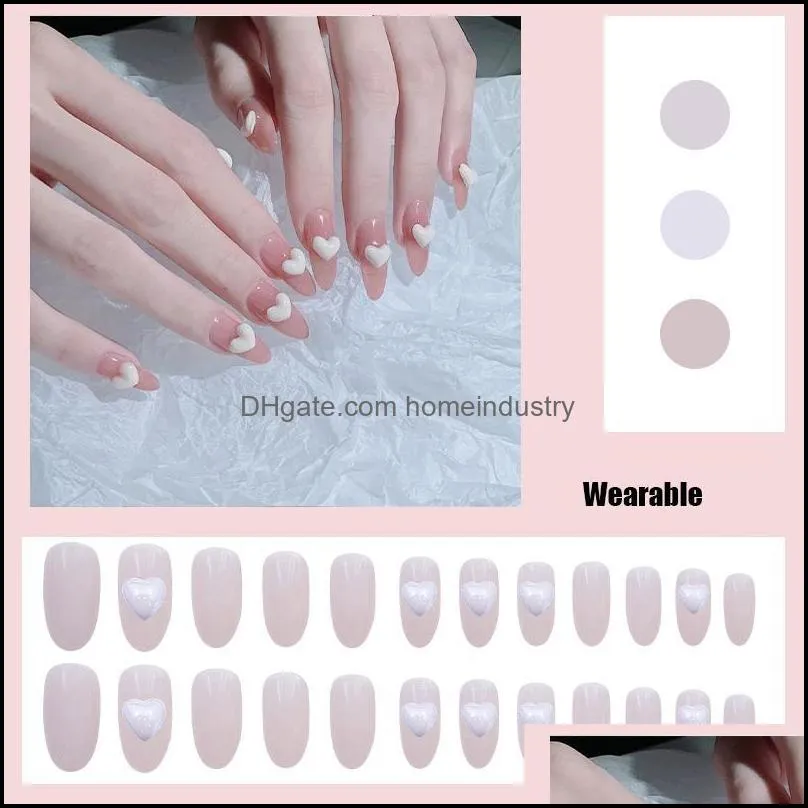 24pcs diamond wear long paragraph fashion manicure false nails save time wearable jelly nail art tool