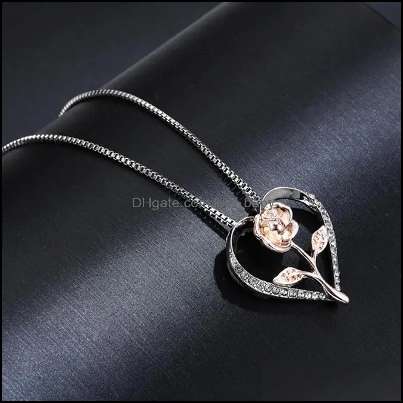 fashion exquisite love rose zircon pendants diamond jewelry women`s fashion clavicle chain two-color necklaces gift party jewelry