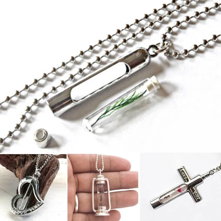 Pendant Necklaces 2PCS Glass Vials For Rice Jewelry Wirting Name Make A Wish Copper Bottle Blood Vial Necklace Kit DIY