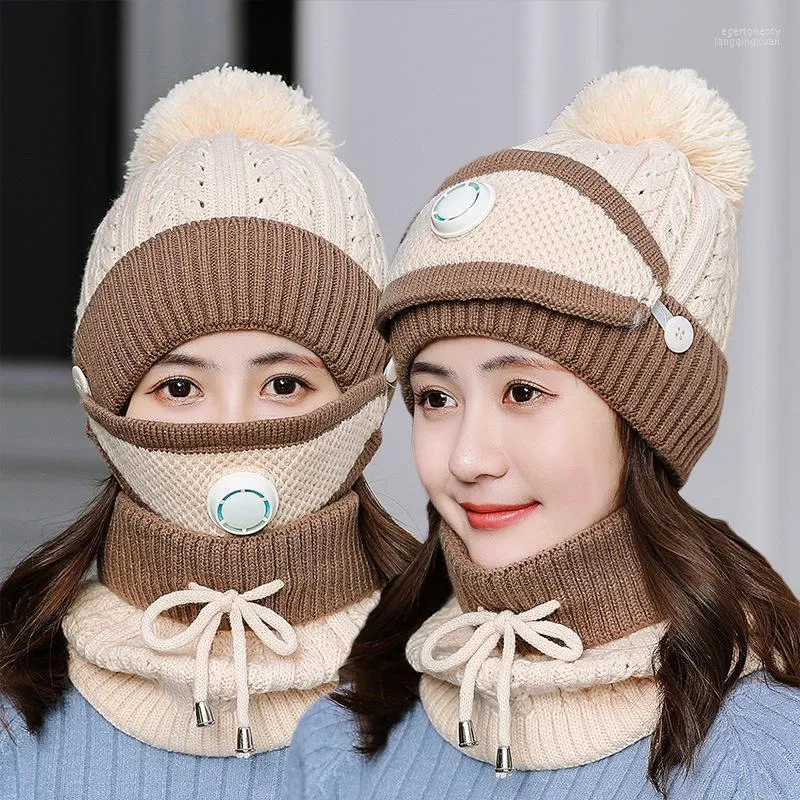Beanie/Skull Caps Hat Female Autumn And Winter Woolen Cap Brushed Thick Cycling Windproof Warm Ear Protection Scarf Cold Knitted1 Eger22