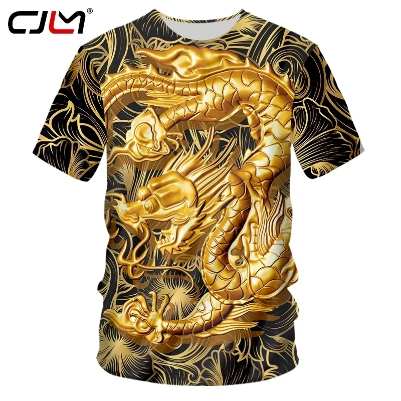 CJLM estilo hombres camiseta personalizada impresión 3D dragón dorado fresco cuello redondo camiseta hombre verano suelta de gran tamaño camisa de manga corta 220619