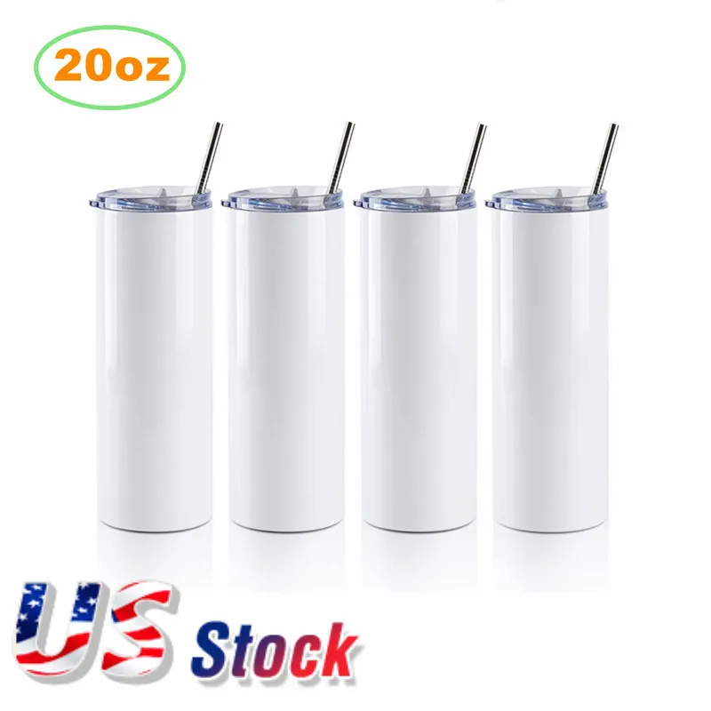 Sublimatietumblers 20 oz blanco witte beker met deksel plastic stro 304 roestvrij staal drinkbeker vacuüm geïsoleerde water koffie mok fy4677