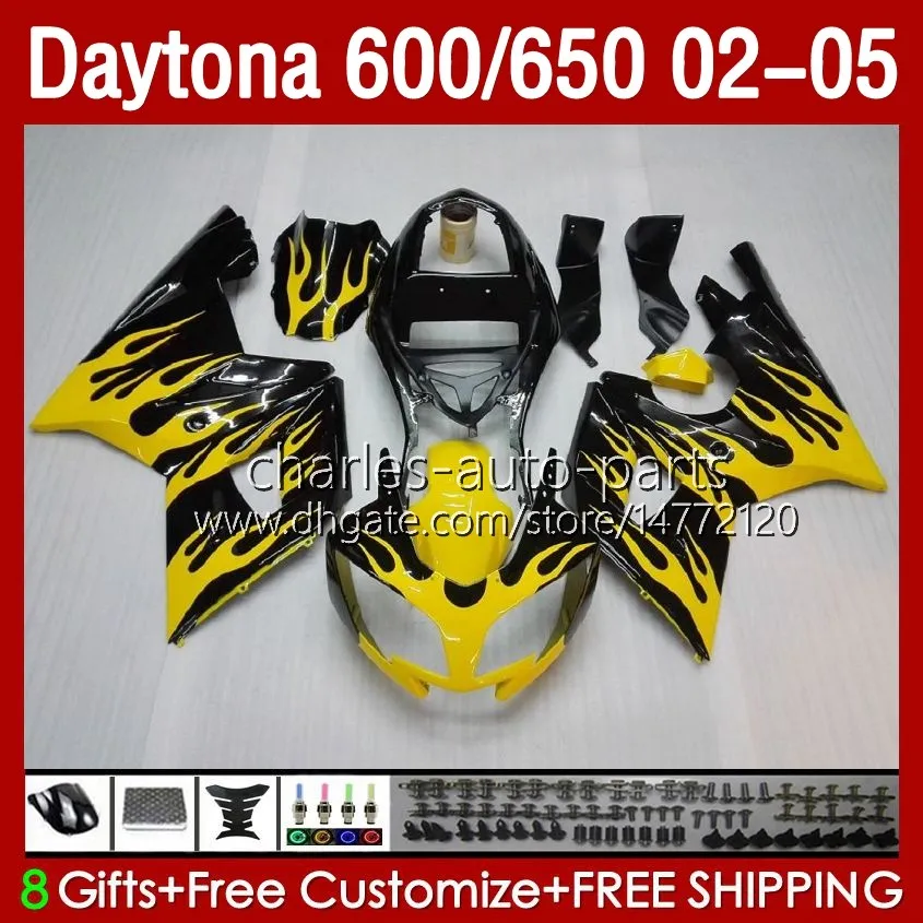 Fiamme gialle Carrozzeria OEM per Daytona 650 600 CC 600CC 650CC 02 03 04 05 Corpi 132No.13 Daytona650 Daytona-600 2002-2005 Daytona600 2002 2003 2004 2005 Kit carenature