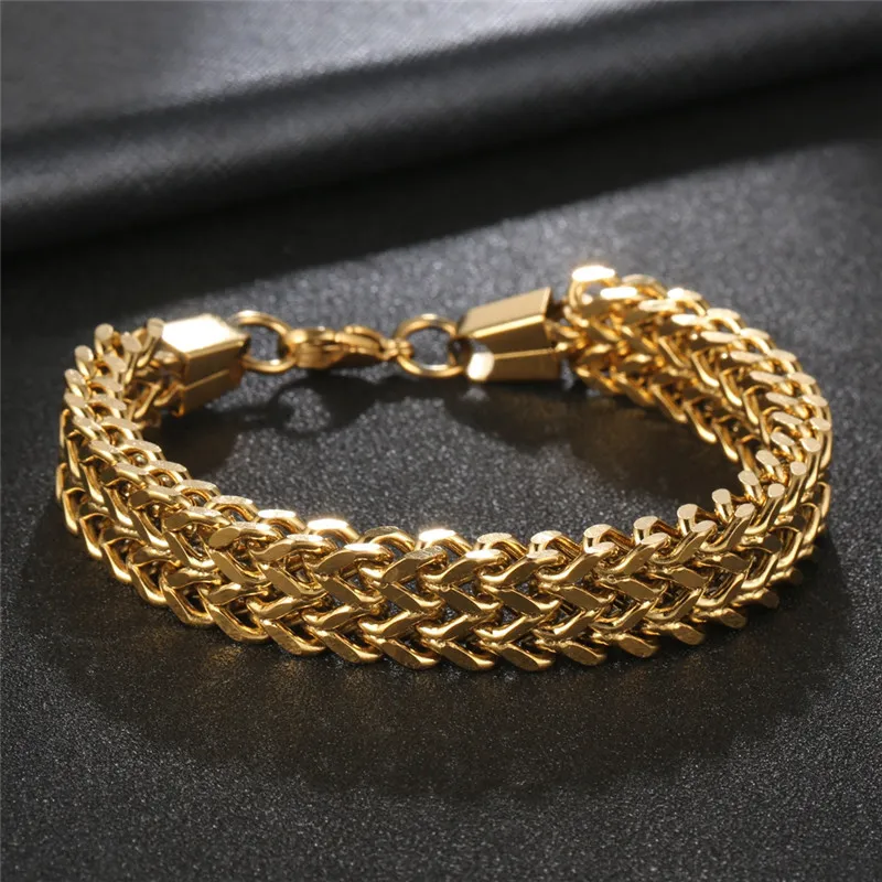 12mm Stainless Steel Thick Bracelets Men 18K Gold Plated Twist Link Chain Bracelet Gifts Silver Black Fashion Domineering Wristband Punk Hip