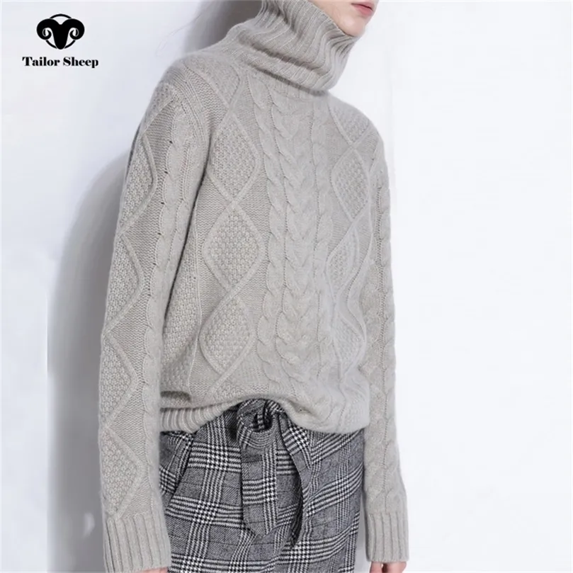 TAILOR SHEEP turtleneck sweater women winter cashmere jumpers wool knit bottom female long sleeve thick twist loose pullover 201224