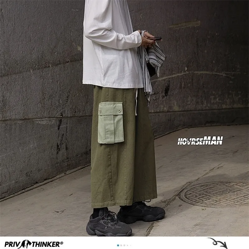 Privathinker Hommes Solide Couleur Poche Cargo Pantalon Homme Pantalon Lâche Style Coréen Mode Streetwear Mâle Pantalon Surdimensionné 201110