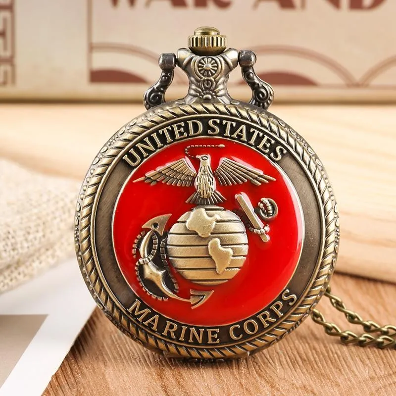 Pocket Watches vintage United State Marine Corps Tema Quartz Assista Fashion Red lembrete de pingente de pingente de pingente da cadeia Military Top GiftSpoket