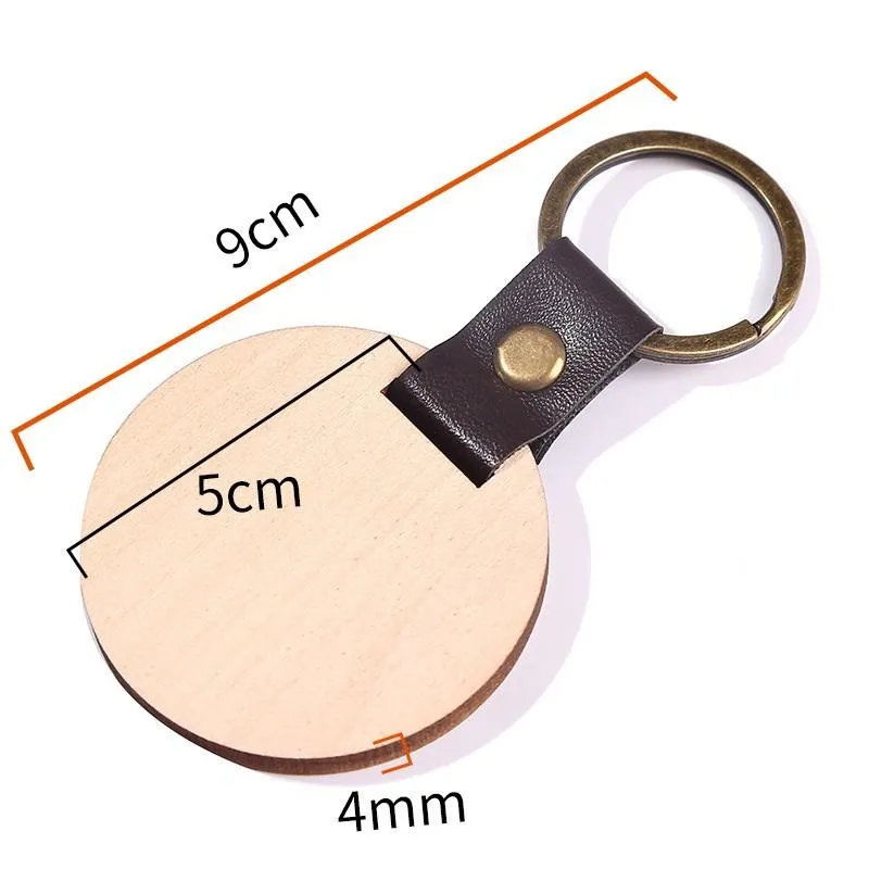 2022 Personalized Leather Keychain Keyring Pendant Beech Wood Carving Keychains Luggage Decoration Key Ring DIY Father`s Day Gift Wholesale