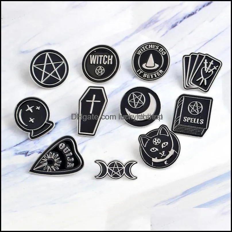 Punk Witch Coffin Book Round Black Brooch Pins Brooches Luckyhxshop Dark Series Retro jllnOX