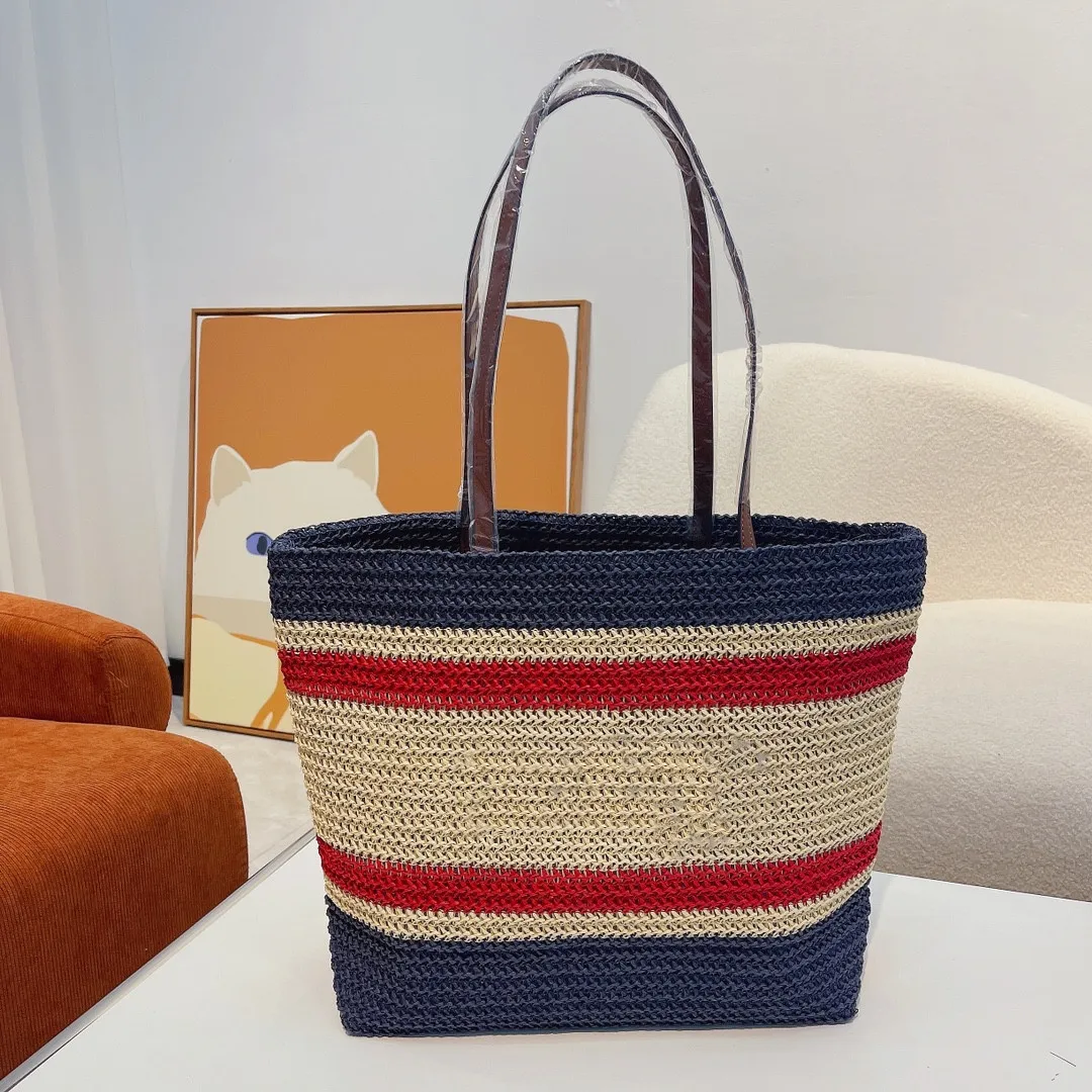 Bolsos de noche Bolsos de compras de tejido de paja de verano Diseñador Moda Miu Mujeres Tote Crochet Rayas Bolsos Damas Hombro Cruz Cuerpo Bordado Letra Bolsa de playa