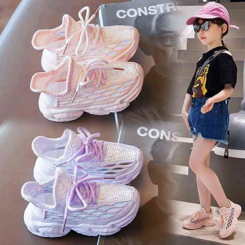 Enfants Summer Girls Princess Chaussures Mesh Sports respirants Courir pour femme Tennis Basketball Enfants Casual Sneakers pour bébé G220517