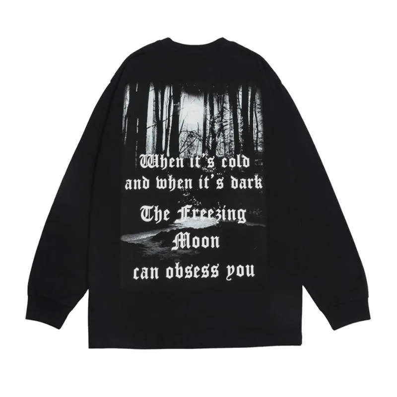 Men's T-Shirts Long Sleeve T Shirts Men Gothic Letter Printed Hip Hop Oversized T-shirt 2022 Spring Fashion Mens Streetwear Top Tee