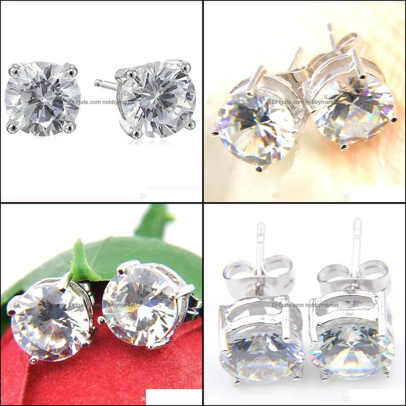 Luckyshine Fashion Cute Round Cut White Topaz Stud 925 Silver Men For Women Lovers Zircon Stud Earrings Jewelry