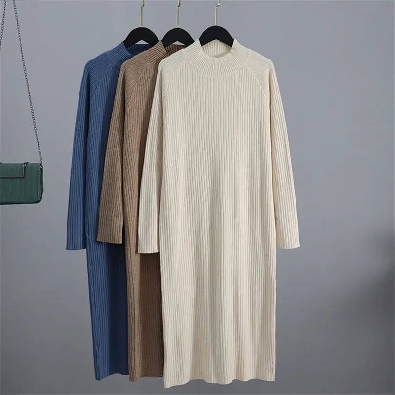 Gigogou büyük boy uzun düz kadın maxi elbise Sonbahar Kış Yavurucu Kalın Sıcak Sweater Elbiseler Külkü Robe D ete femme T200911