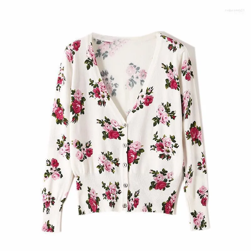 Cardigan lavorato a maglia corto sottile con scollo a V con stampa rosa Maglione Modis da donna 2022 Prezzo all'ingrosso di arrivo primavera e autunno1