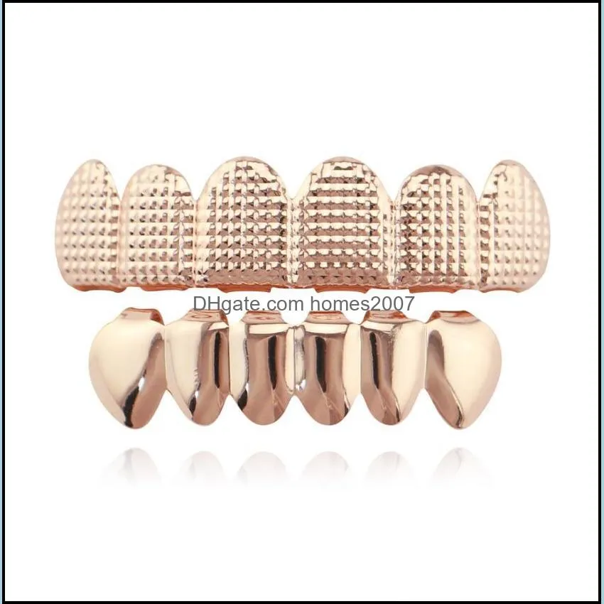 hip hop concave convex lattice grillz real gold plated rappers dental grills cool jewelry golden silver rose gold black