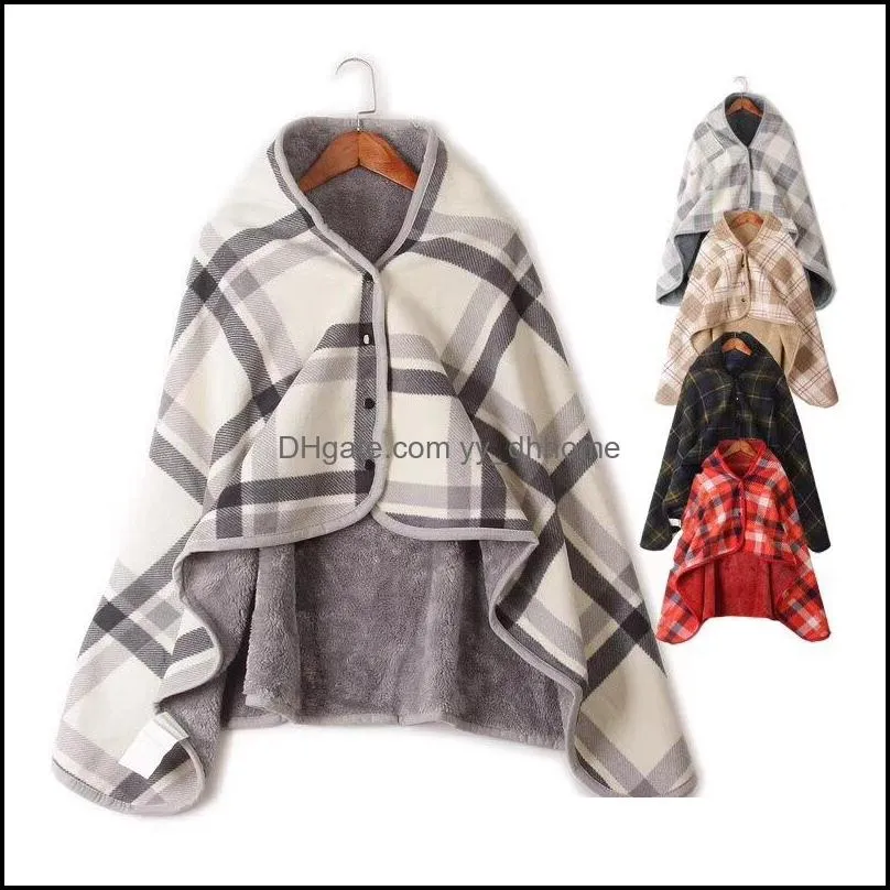 comfortable multifunctional warm blanket moisture wicking polar fleece shawl flannel blanket soft grid stripe blanket vt2009